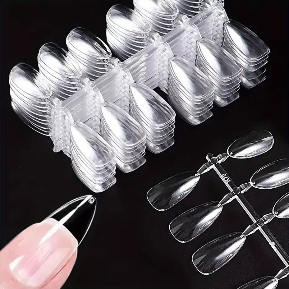 120pcs False Nails Almond Shape Press On Natural Transparent Tips Practising Gel Polish Display Fake Nail Practice Manicure Tool Nail Art Supplies