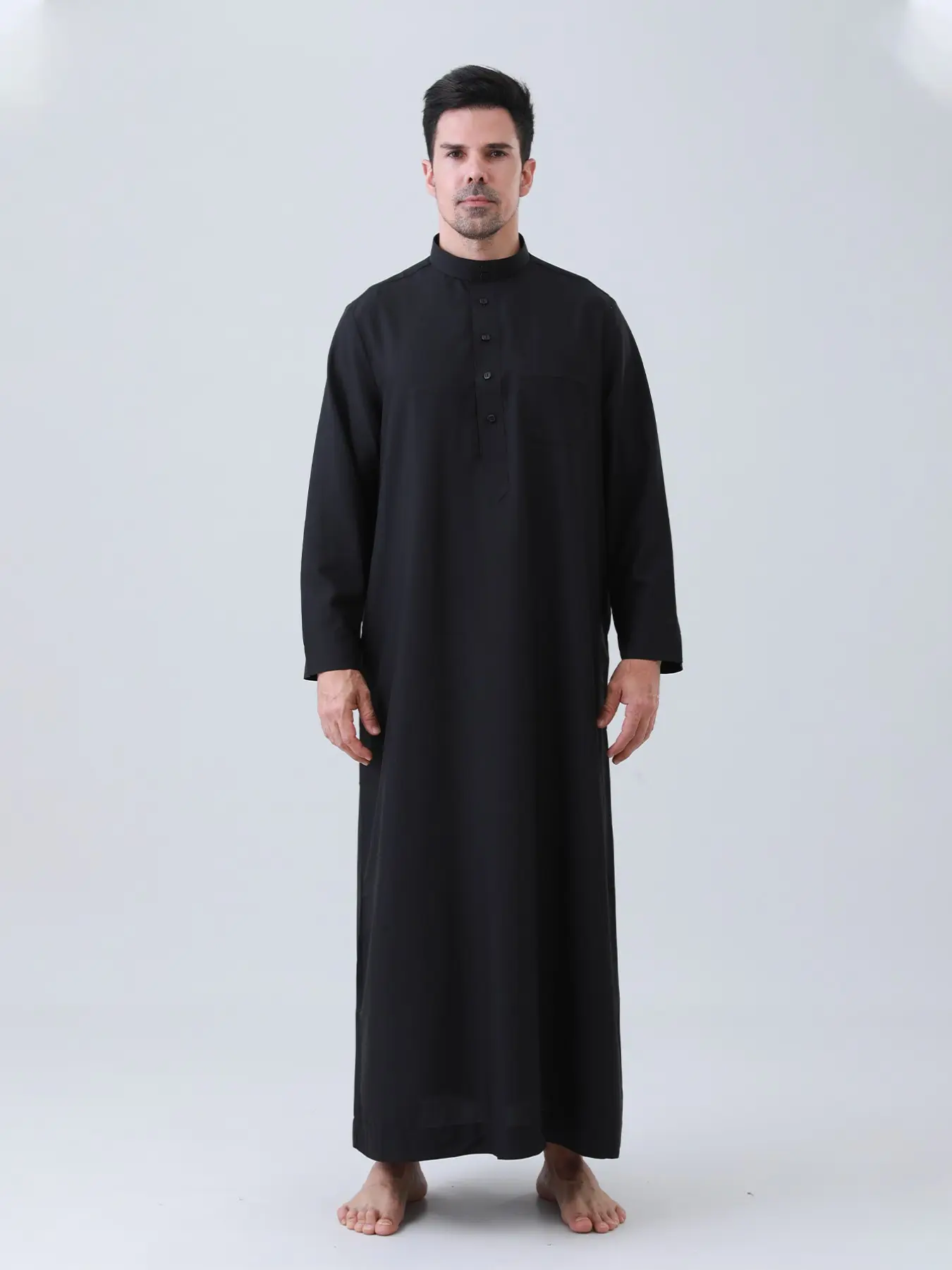 Men's Business Casual Two-In-One Muslim Robe, Islamic Thobe, Stand Collar Long Arab Dress, Loose Comfortable with Pockets, Ideal for Daily Use