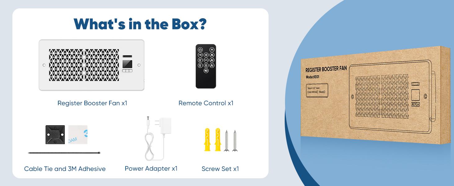 2 Pack/ 1 Pack Register Booster Fan for 4" x 10" Register Holes with Remote Control and Thermostat, 10-Speeds Floor Vent Fans Booster - Enhances AC Heating&Cooling Airflow, Quiet Air Duct Fan for Wall Ventilation Ventilator