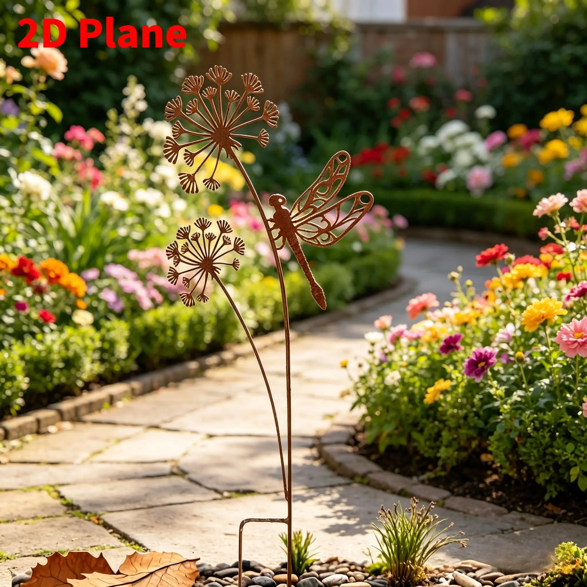 2-Pack Rustic Metal Dragonfly Dandelion Garden Decor, Outdoor Indoor Patio Lawn Decoration, Easy Install, Perfect Gift for Home Landscape