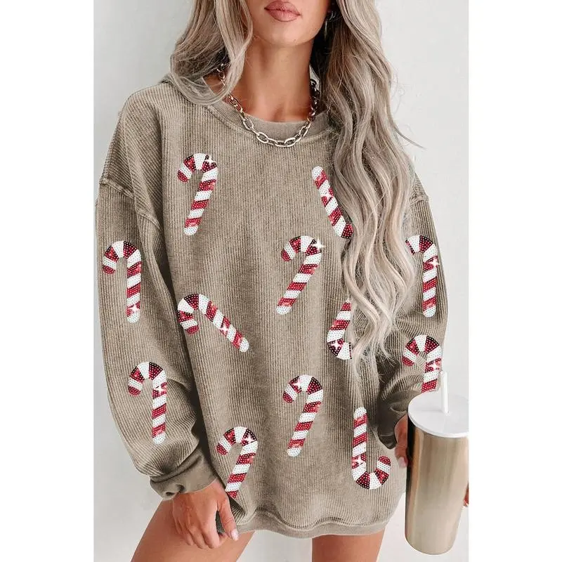 Sequined Corded Sweatshirt