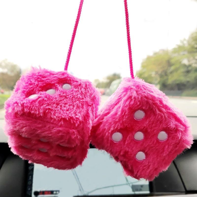 6cm long hair hot stamping dice plush toy cube pendant, rearview mirror pendant sieve