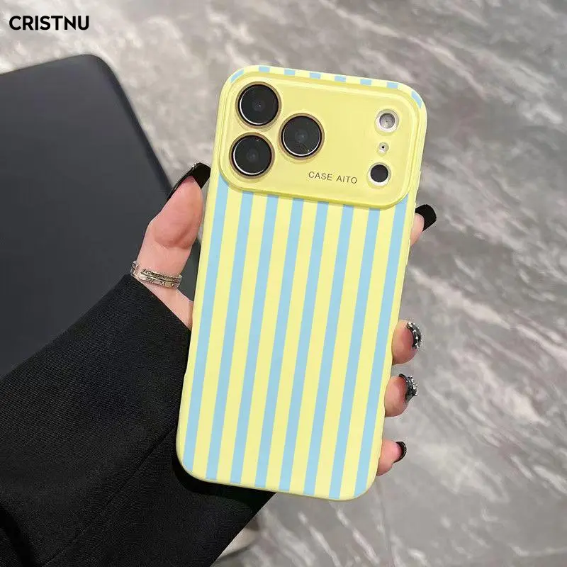 Preppy Bold High-Contrast Stripe Print Phone Case - Mobile Devices Accessory, Ultra Skin-Friendly Touch, All-Inclusive Lens Phone Protective Cover, Retro Summer Vibe for Understated Eye-Catching Style Lovers, for iPhone 17,16,15,14,13,12