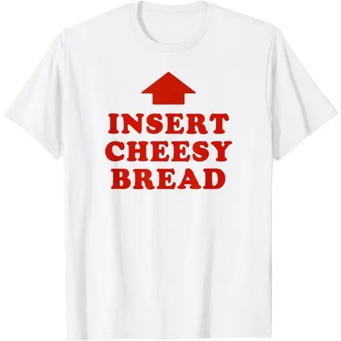 Women's Premium Cotton Classic Short Sleeve T-Shirt - Red "INSERT CHEESY BREAD" Letter Print, Red Arrow Design, Sohochic Female Top