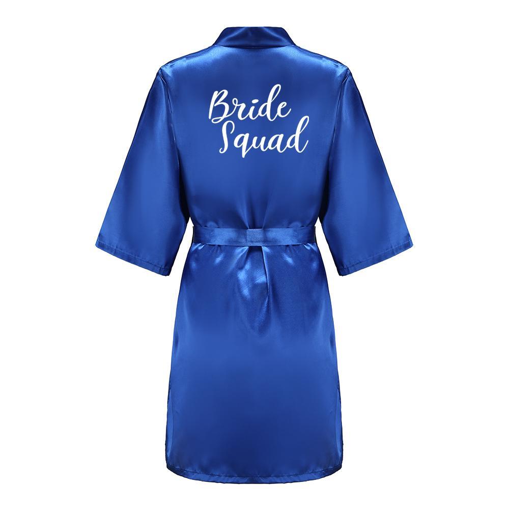 Wedding Party Team Bride Robe With White Letters Kimono Satin Pajamas Bridesmaid Royal Blue Bathrobe