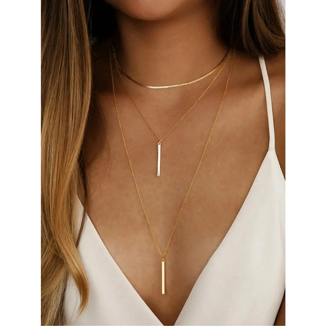Female Elegant Minimalist Chain Link Necklace - Vintage Layered Steel Plastic Jewelry, Chic Casual Wear Accessory, Gift Idea for Girlfriend, Stainless Steel, Dainty Necklace