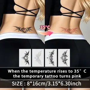 Thermal Color-Changing Butterfly Heart Wings Temporary Tattoos, Waterproof, Realistic Fake Tattoos for Waist, Abdomen, Chest, Back, Legs