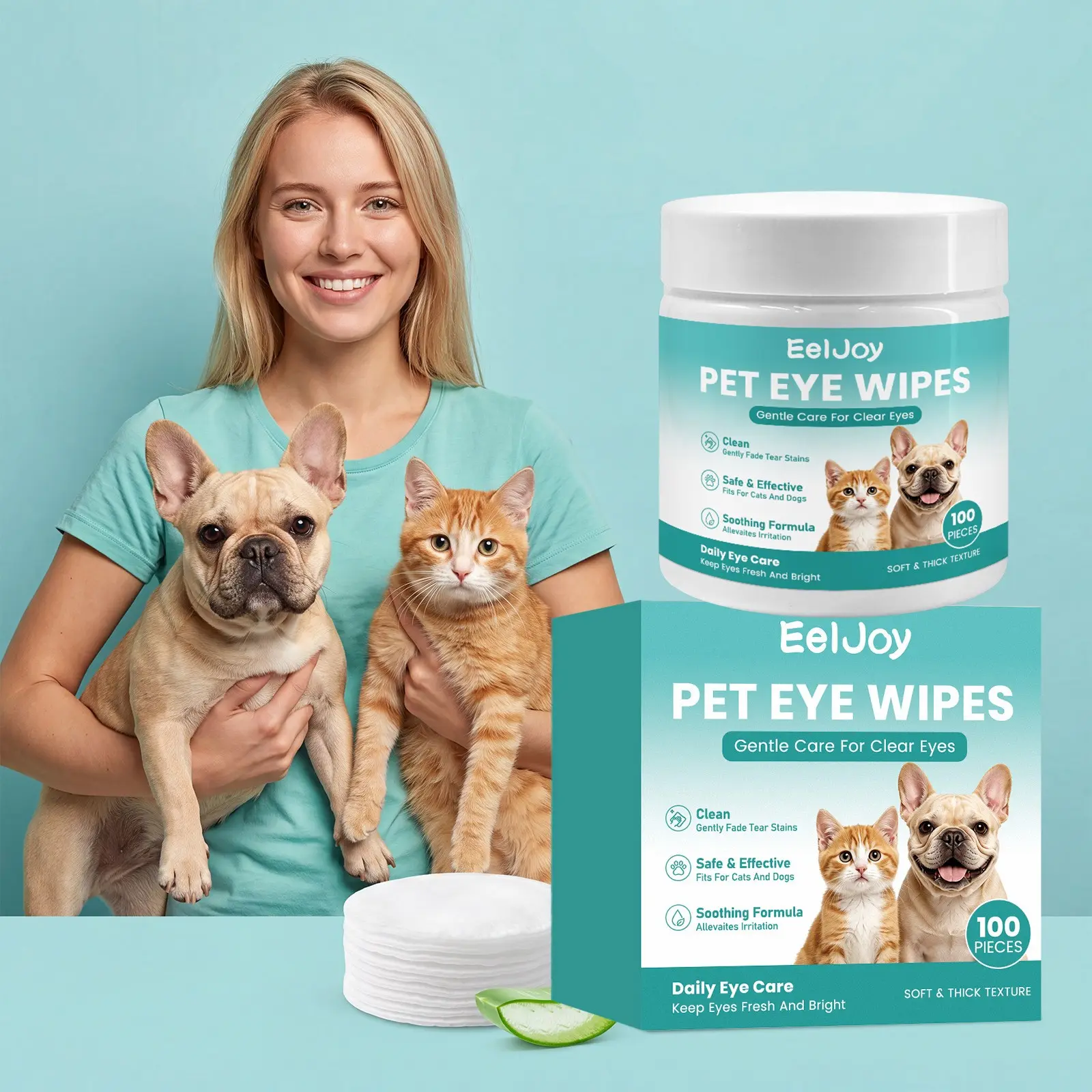 Pet Eye Wipes for Dogs and Cats, Gentle Daily Cleaning, Remove Tear Stains and Marks, Soft and Safe for Pets, Essential Pet Care Supplies