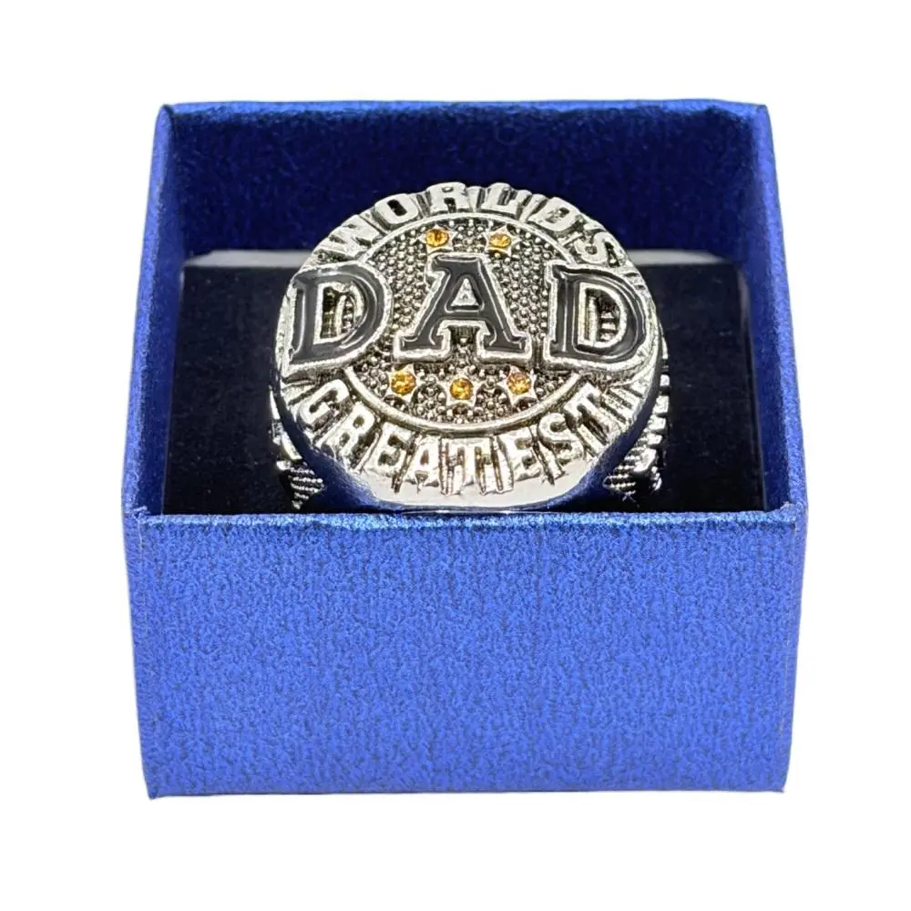 Men's Zinc Alloy Halo Style Male Ring - World's Greatest Dad, My #1 Hero Endless Love Jewelry, Father's Day Gift for Dad, Size 11, Gift Boxed (Sports & Outdoor Trophies & Awards Accessory)
