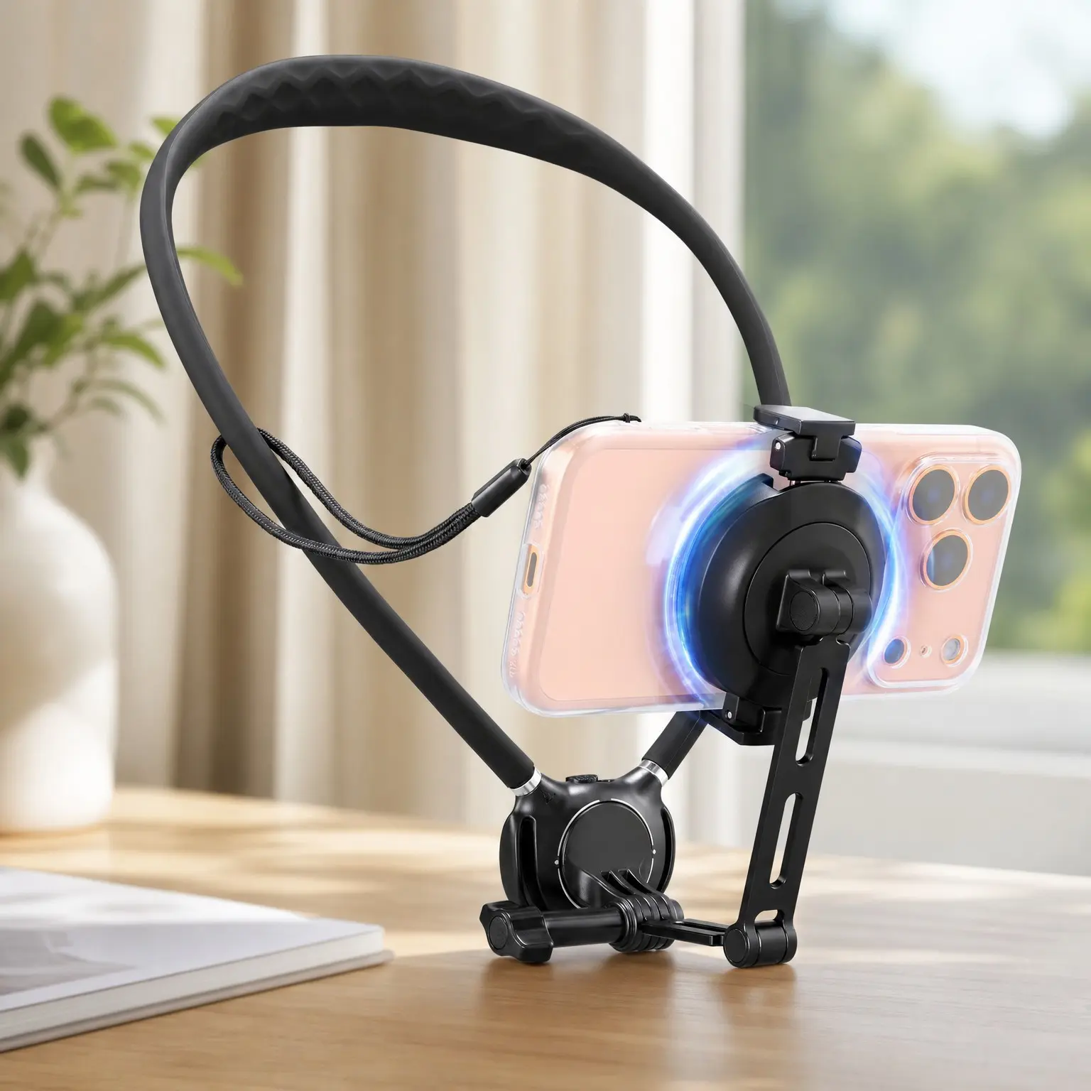2-in-1 Magnetic & Clip-on Neck Phone Holder | POV Phone Holder, Hands-Free Chest Stand Compatible with iPhone 17-12 Series Android PhonesGift