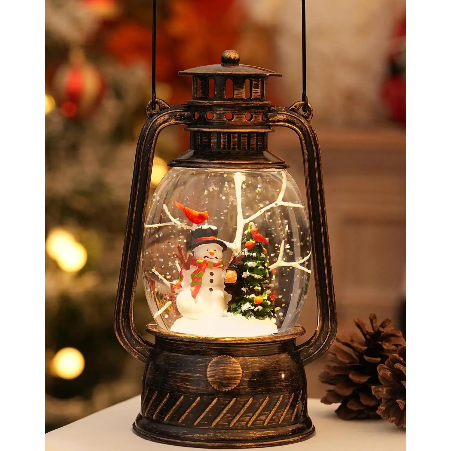 Snow Globe Christmas Decorations Indoor - Musical Christmas Snow Globes with 6H Timer,Snowman Christmas Snow Globes Lantern USB or  ,Christmas Decor for
