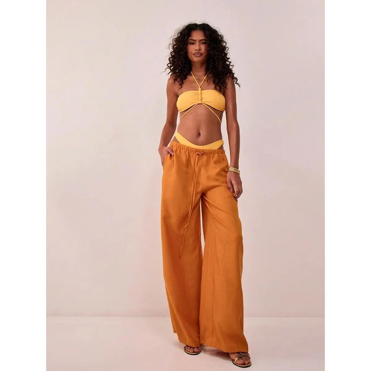 MUSERA Textured Linen Feel Tie Waist Trousers Vacation Summer Boho Elegant Holiday Casual Beach Ibiza Boho Pants Spring