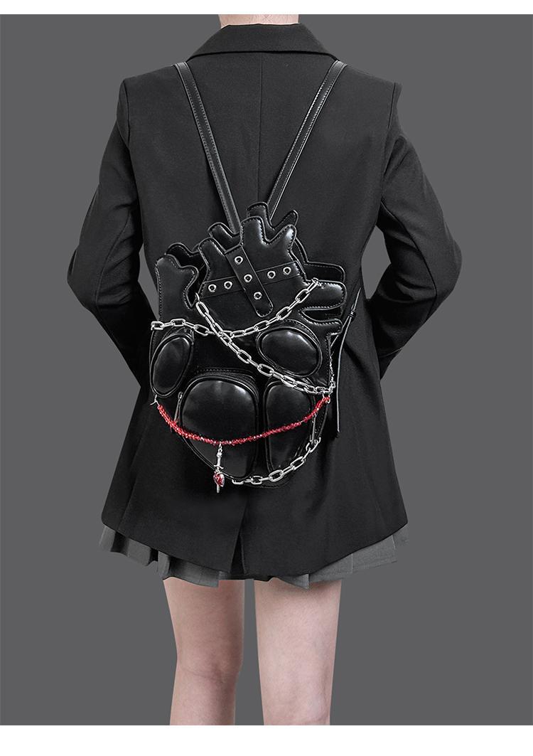 Gothic Punk Metal Hot Girl Bag Lashing Chain Mochila Heart Backpack Y2k Crossbady Bags Woman Original Design Dark Sac Femme