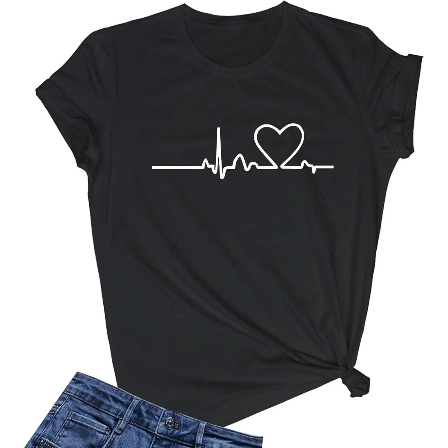 Heartbeat Heart ECG Line Graphic T-Shirt |   Minimalist Pulse Line Art Tee