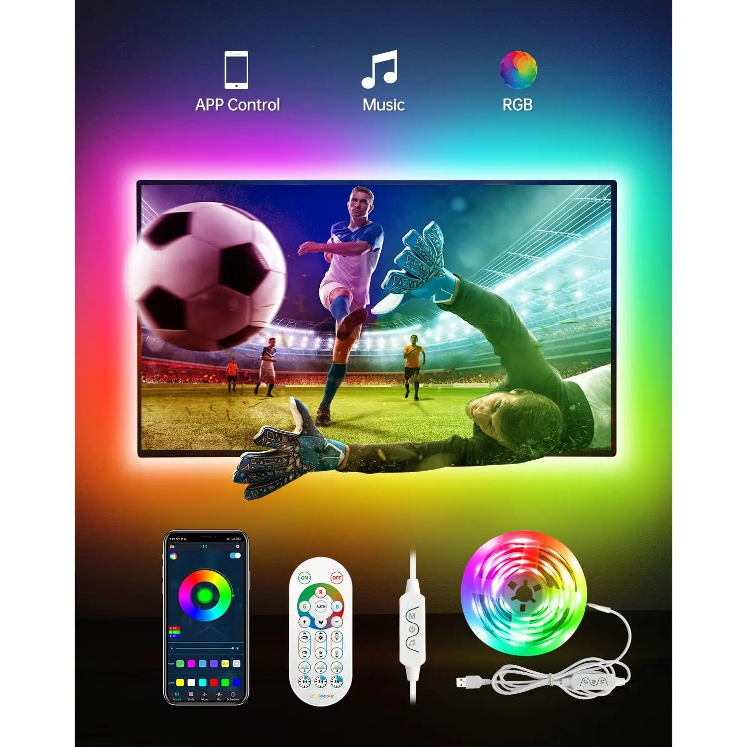 LED Strip Lights RGBIC 16.4FT, LED Lights for TV for 55-85 inch TV Led Backlight Rainbow Color Changing Led TV Lights, USB   Sync  APP Control with Remote for Room Bedroom