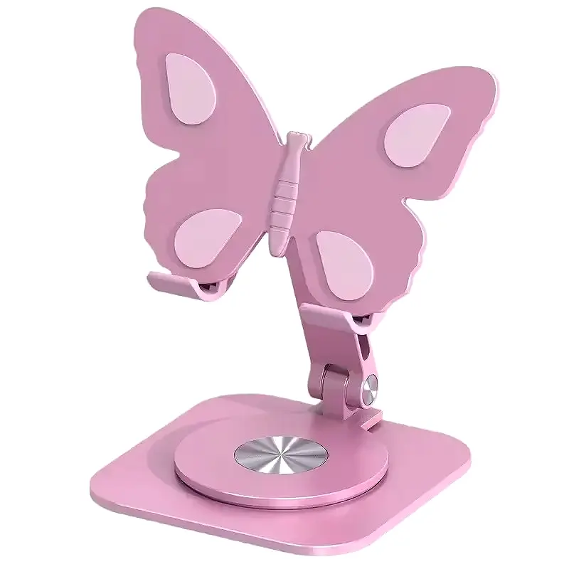 Elegant Adjustable Butterfly Aluminum Phone Stand, Durable Foldable Desktop Holder,Waterproof, Suitable for Phones and Tablets, No Battery Needed