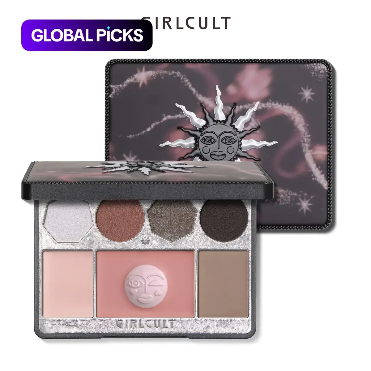 GIRLCULT Grey-Brown-Silver Glitter All-In-One Makeup Palette with matte pink-brown beauty eyeshadows, silver-white highlight and deep brown contour, portable compact for daily beauty, Radiant Eyeshadow Powder, Eye Shadow Palettes #GLOBAL PICKS