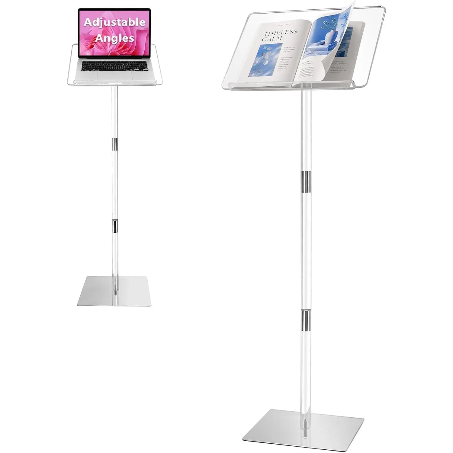 Podium Stand, Lecterns & Podiums, Acrylic Podium, Portable Podium Stand, Adjustable Angles with Metal Base, Podium for Classroom, Church, Weddings, Speech, 16" L x 12" W x 48" H, Clear