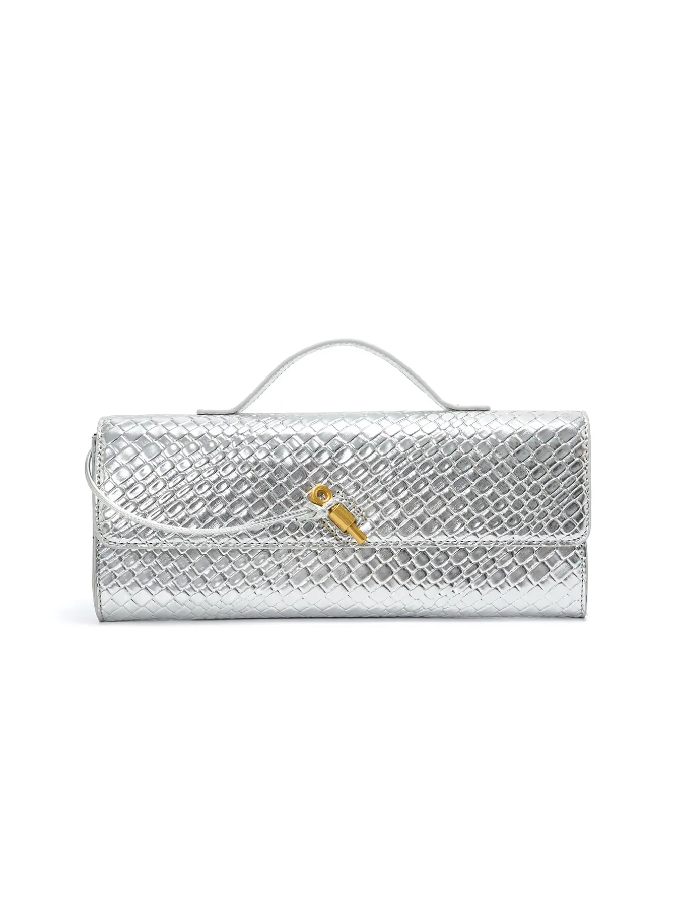 Metallic Silver Snake Print Long Clutch Baguette bag with Chain, Elegant Clutch, Vintage Gold Twist Lock Long Flip Mini Handbag, Thin Chain Shoulder Crossbody Evening Party Bridal Purse for Women, Suitable for Wedding, Date,Daily Use