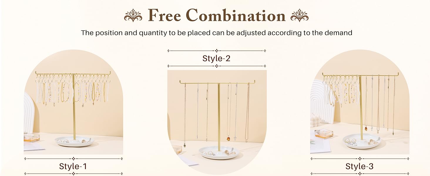 Bracelet Holder Display, Gold Jewelry Holder with 20 Movable Hooks Bracelet Stand Organizer, Jewelry Display Stand for Necklaces Bangles