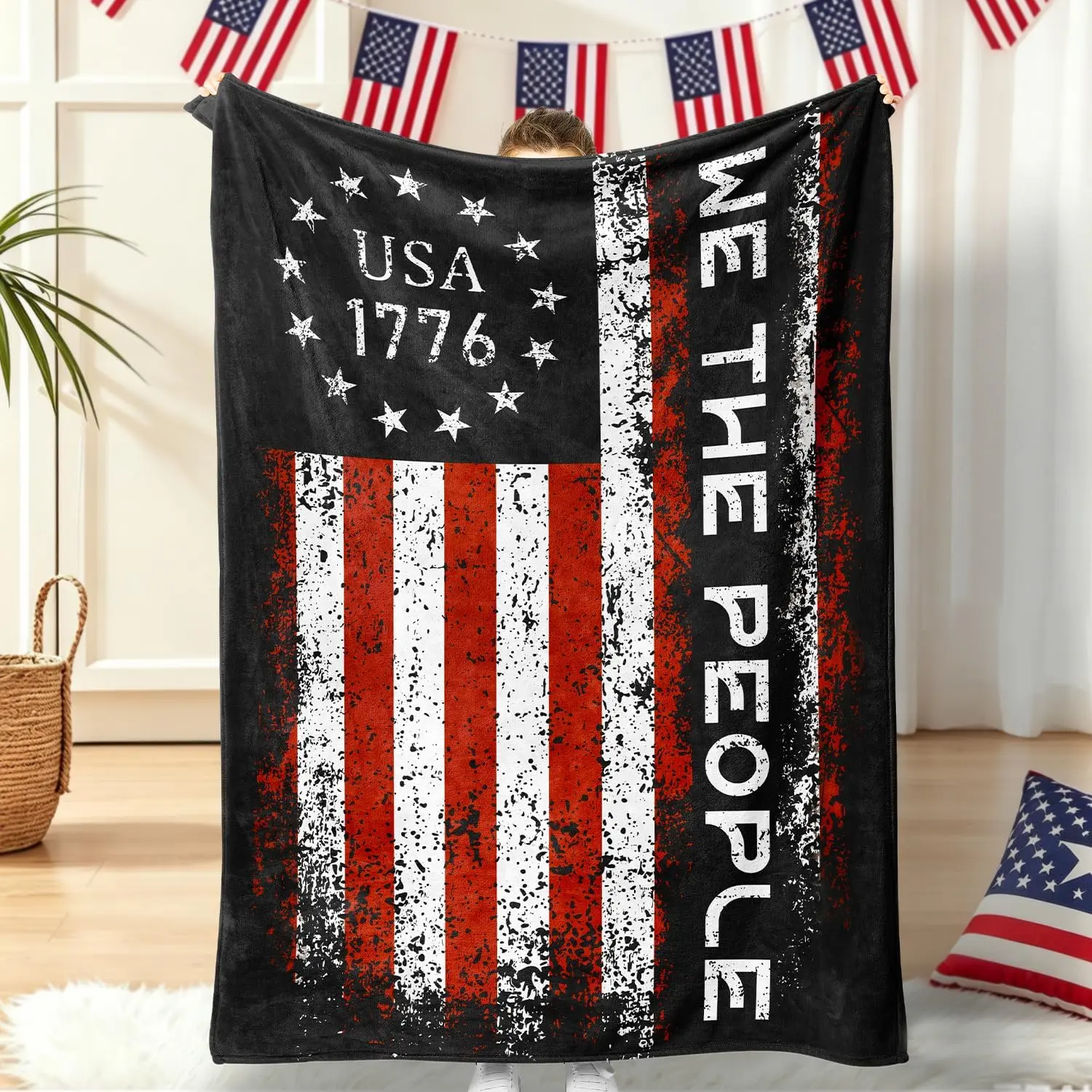 Vintage Distressed We The People USA 1776 Flag Flannel Throw Blanket,Patriotic 250th Anniversary Home Decor Blanket,Unique Present for Independence Day,Perfect Gift for Patriotic Americans & USA History Fans