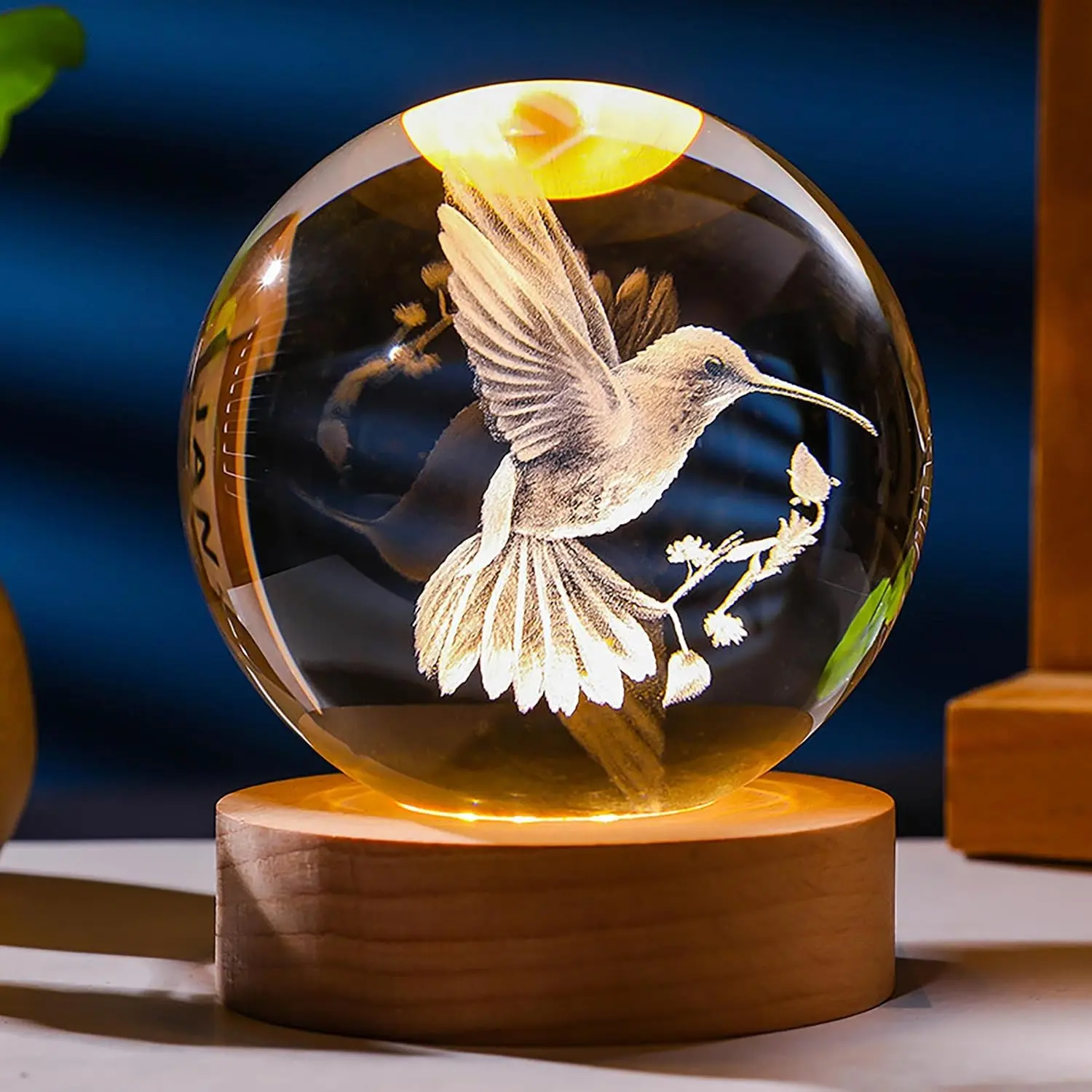 3D Hummingbird Crystal Ball 60mm - Glass Animal Figurine Paperweight, Home Decor Keepsake Gift for Birthday, Lovers & RoomGift