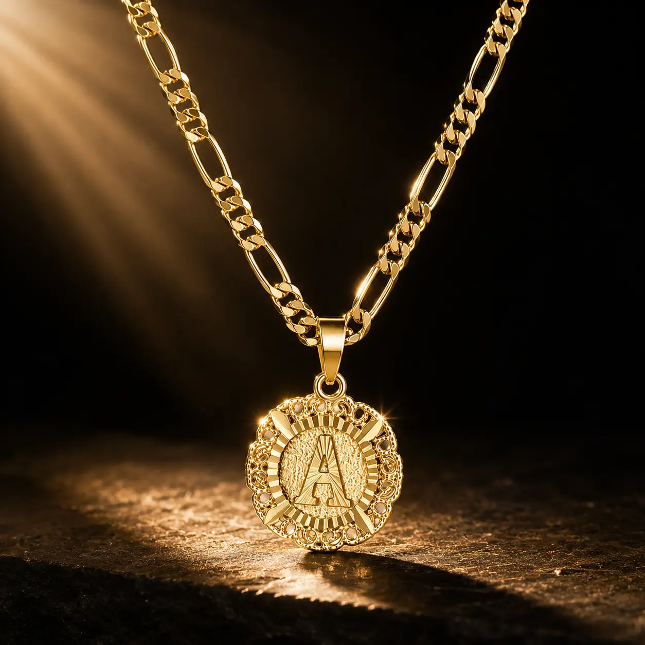 14K Gold Plated Round A-Z Letter Pendant Capital Monogram Necklace, Personalized Initial Pendant Necklace Figaro Chain Trendy Couple Necklace Daily Vacations, Party Wear, Jewelry, Holiday Gift
