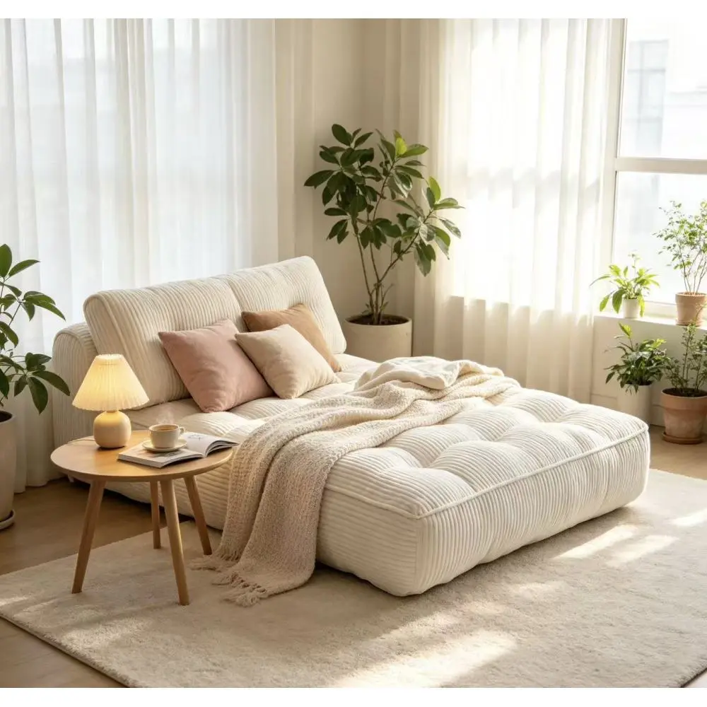 Nylon Cloth Single-Seat Rectangular Convertible Folding Sofa Bed - Includes Pillows, Foldable Mattress, Backrest Support, Portable Chair, Floor-Standing Recliner - Suitable for Living Rooms, Bedrooms