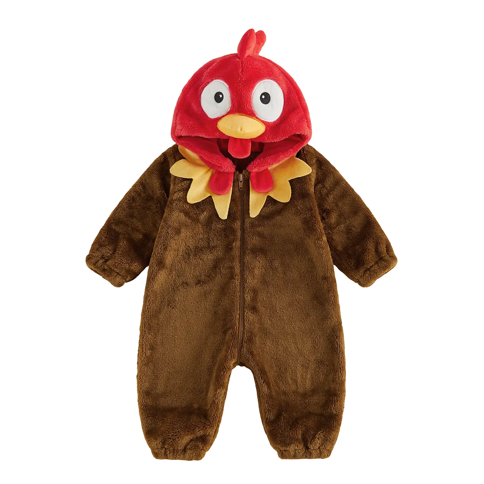 REDWOON Infant Toddler Baby Boy Girl Turkey Costume Hooded Fuzzy Plush Zipper Jumpsuit Thanksgiving Cosplay Outfit