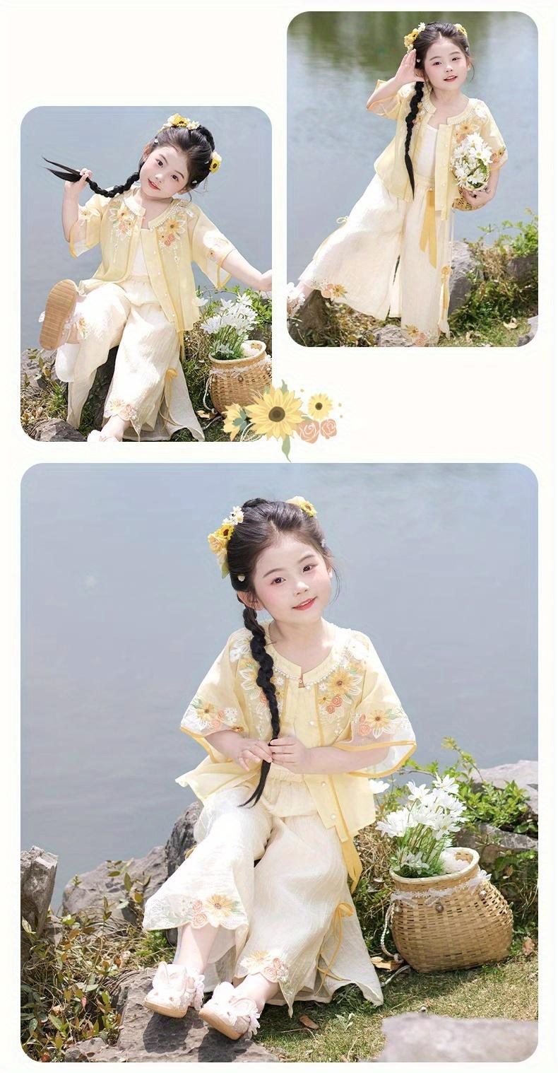 NewXingkui Girls' Outfit New Chinese Hanfu 2025 Summer Latest Super Cute Tang Dress Fashionable Summer Attire for Back to School, Chinese Size, Please Check The Size Guide Carefully