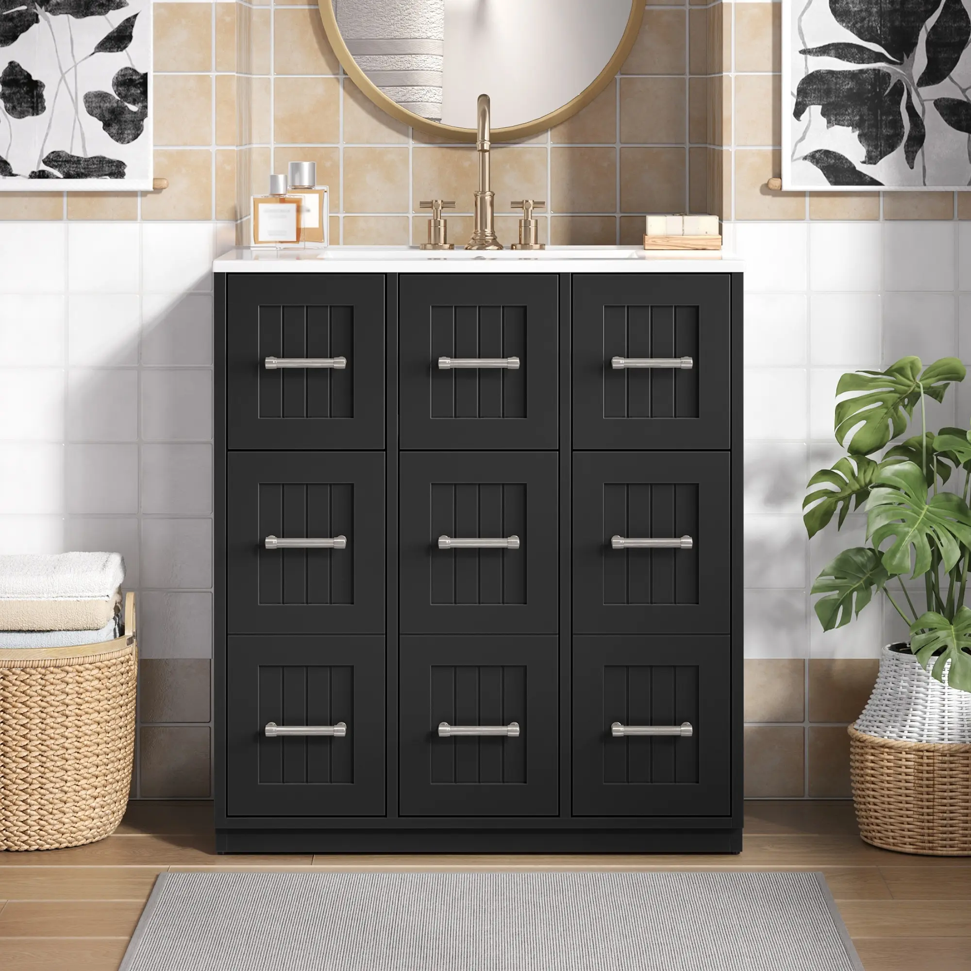 ARCH 30 Inch Bathroom Vanity Floor Cabinet with Undermount Sink, Soft-Close Doors, Tip-Out Drawer, Painted Surface, Modern Bathroom Storage Cabinet for Bathroom Organization, White, Bathroom Furniture for Vanity Area, Storage, Remodel