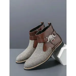 Men's Fashionable Color Block Ankle Boots, 2024 New Style Casual Comfortable Zipper Design Boots for Daily Wear, Male All-match Trend Shoes for Fall & Winter