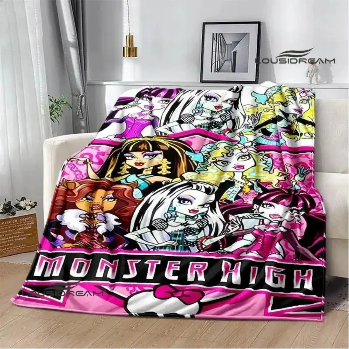 MonsterHigh Flannel Blanket, Draculaura Frankie Inspired Throw, Creepy Cute Soft Cozy Fleece Blanket, Teen Girl Bedroom Decor Gift