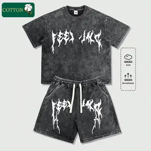 Men's vintage washed casual sport T-shirt and shorts set. Featured personalized Y2K letter prints in American street style with unique design. Crafted from soft, breathable and lightweight cotton fabric. Perfect for surfing, basketball and daily wear, sui