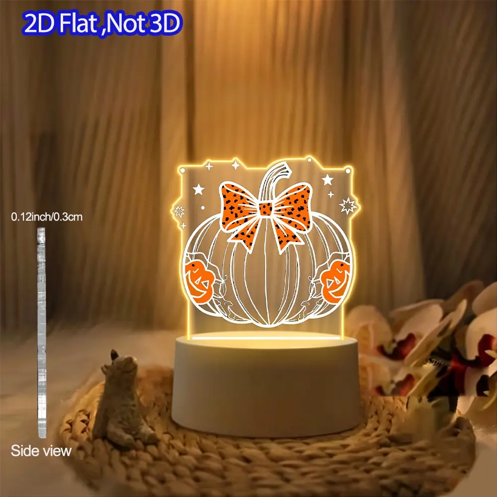 Acrylic LED Night Light with UV Print Art, Halloween Leopard Pattern Pumpkin Jack O' Lantern Star Design, USB Powered Desk Decor Lamp, Led Decoration