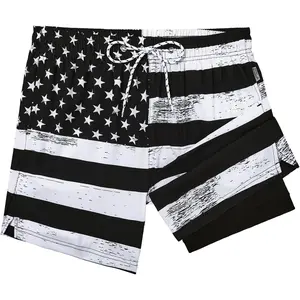 Mens Swim Trunks with Compression Liner Quick Dry Swimsuit 5" Men's Board Shorts