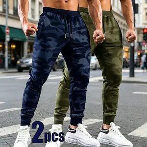2pcs Spring and Autumn Men's Outdoor Camouflage Jogging Pants, Retro American City Fashion Street Style, Multi Scene Multi Functional Sports and Leisure Pants