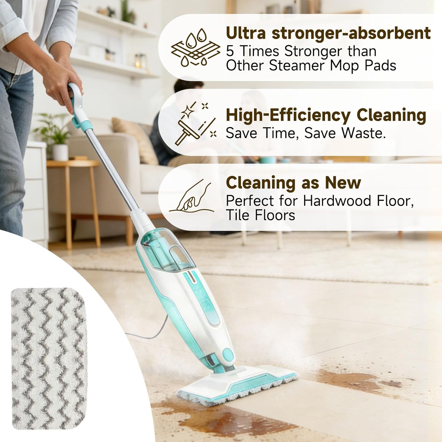 Replacement For  Steam Mop Pads: Microfiber Pads For  Steam Mop S1000 S2001 S1000A S1000C S1000WM - 50+Repeated Washable 1 Second Absorption Floor Cleaning Steam Mop  Pads 5-Pack