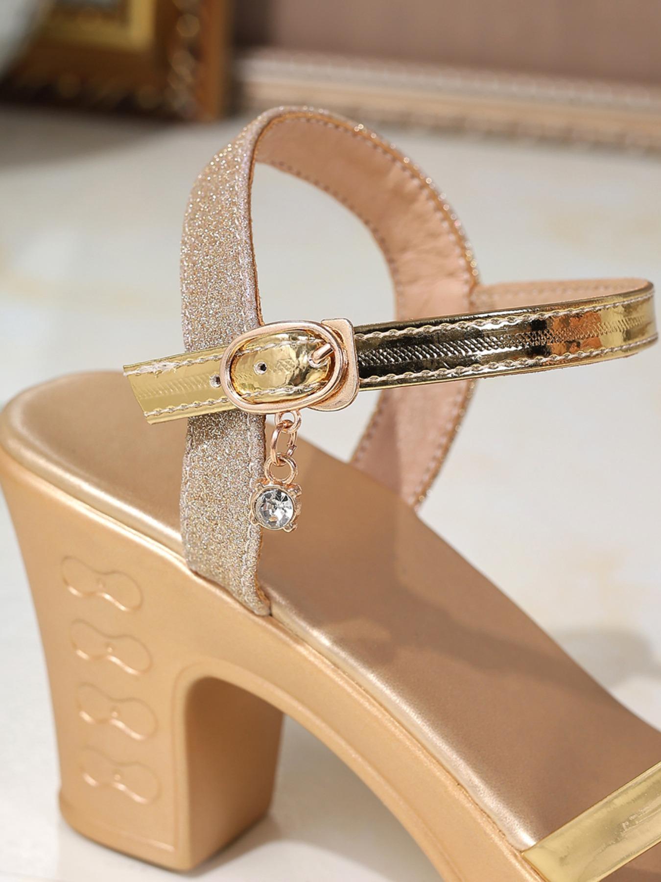 Women's Fashionable Glitter Decorated High Heel Sandals, Elegant Square Toe Sandals for Party, Daily Clothing Decor for Women & Girls