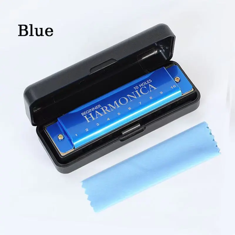 Ten hole harmonica, colored metal harmonica, beginner student, male and female self-study, entry-level oral organ instrument, portable with protective cover, full scale gold, purple, green, blue, suitable for adult students, beginners, professionals, gift