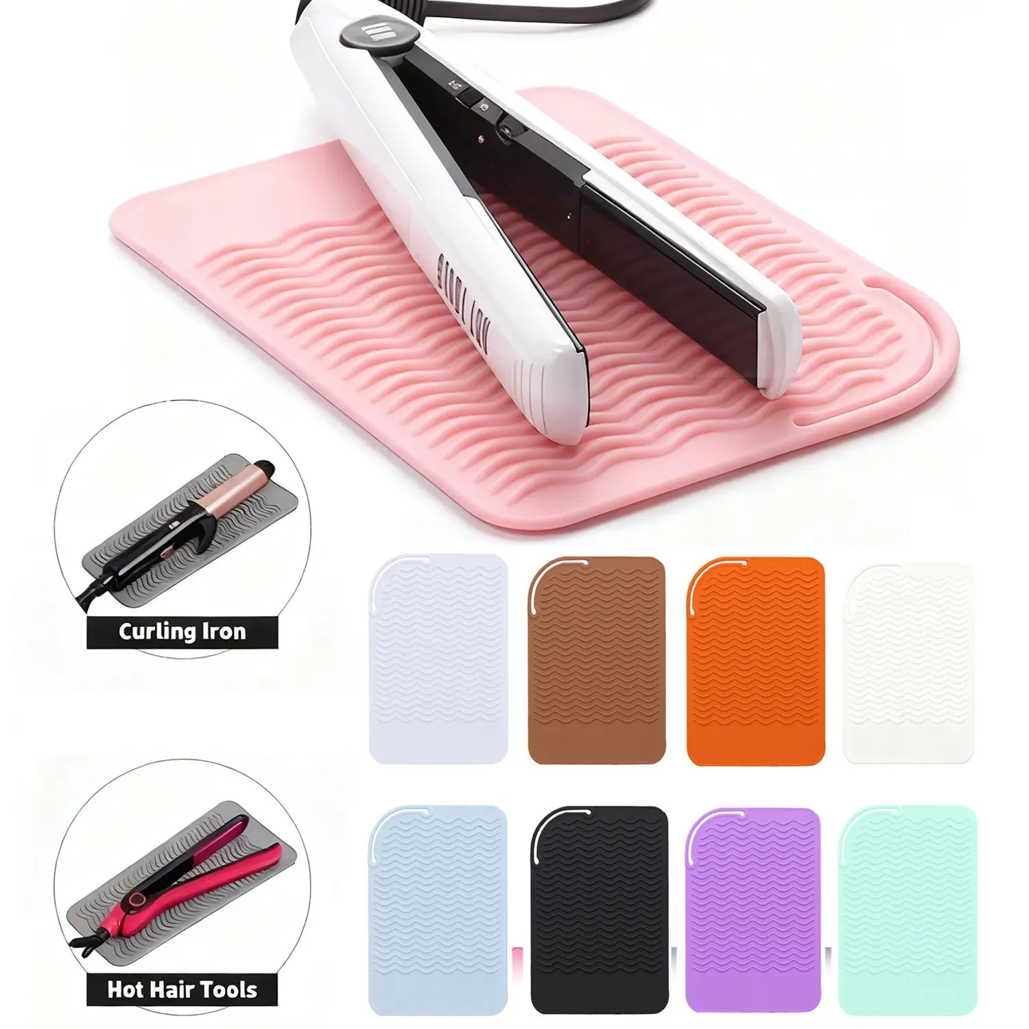 2Pcs 480°F Heat Resistant Silicone Flexible Styling Mat - Rotatable Curling Iron Stand, Suitable For Straightener, Curling Iron And Travel Use, Safe