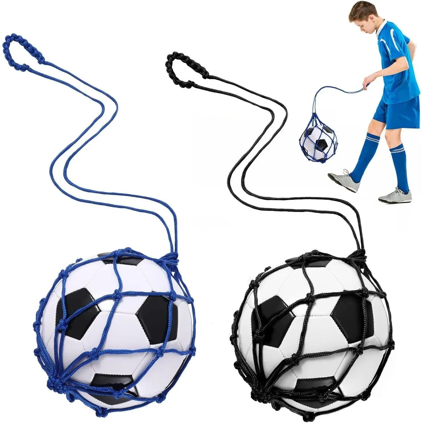 outdoor sports Football Kick Trainer, Soccer Return Trainer Net Fits Ball Size 3, 4, 5, Hands-Free Soccer Kick Throw Training Aid