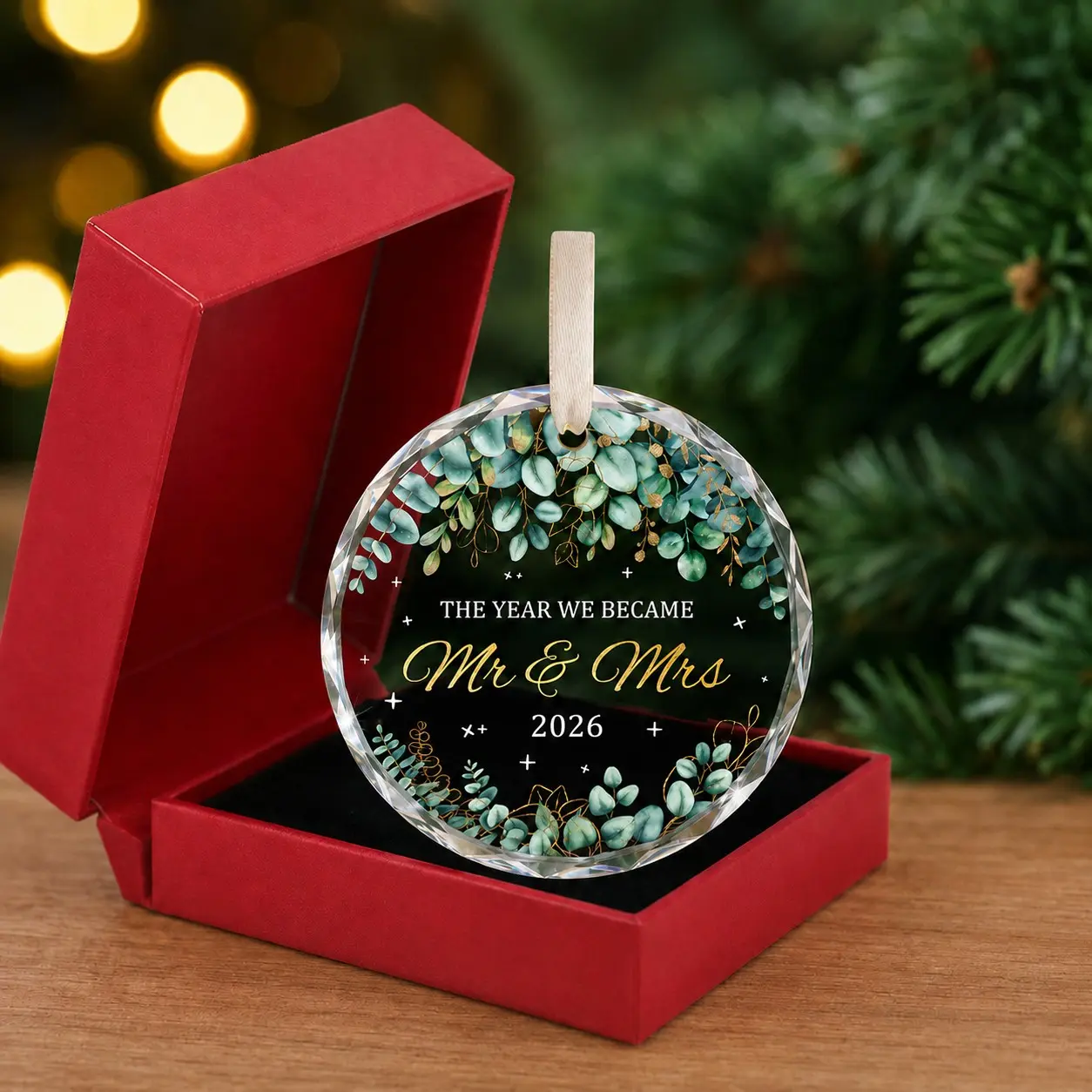 Wedding Gifts for Couples 2026, Premium Crystal Glass First Christmas Married Gift Ornament, Modern Elegant Decor for Weddings, Mr and Mrs Gifts for Newlyweds, Just Married Bridal Shower Decor, Unique Keepsake Present for Bride & Groom, Ornaments