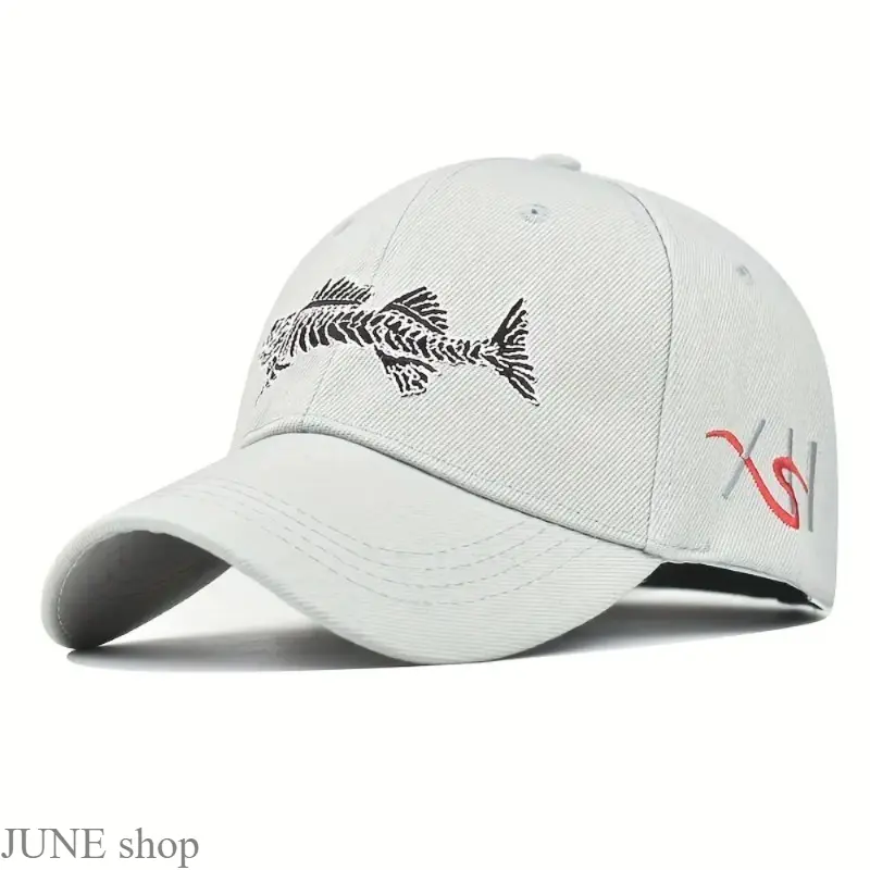 Unisex Fish Embroidery Peaked Baseball Cap For Adults, Breathable Outdoor Sun Protection Headwear, Practical Accessory Designed For Fishing Activities, Daily Casual Outings And Multiple Outdoor Sports Scenarios