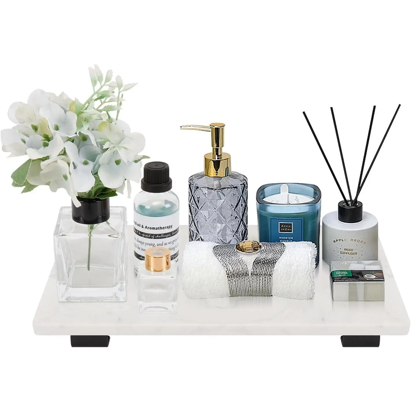 Luxurious Black Rectangle Marble Bathroom Vanity Tray & Kitchen Soap Tray, 10" x 6" x 1" Small Accessory for Table Countertop
