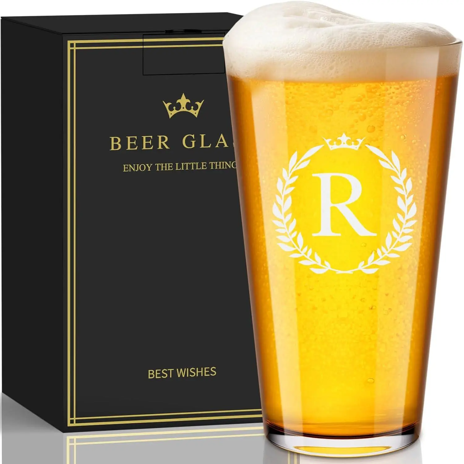 Fathers Day Birthday Gifts for Husband Dad Grandpa, Personalized  Glasses Gifts for Men, 16 oz Monogrammed A-Z Drinking Glass Cups, Birthday Gifts for Men Him Dad  Husband Grandpa (R)