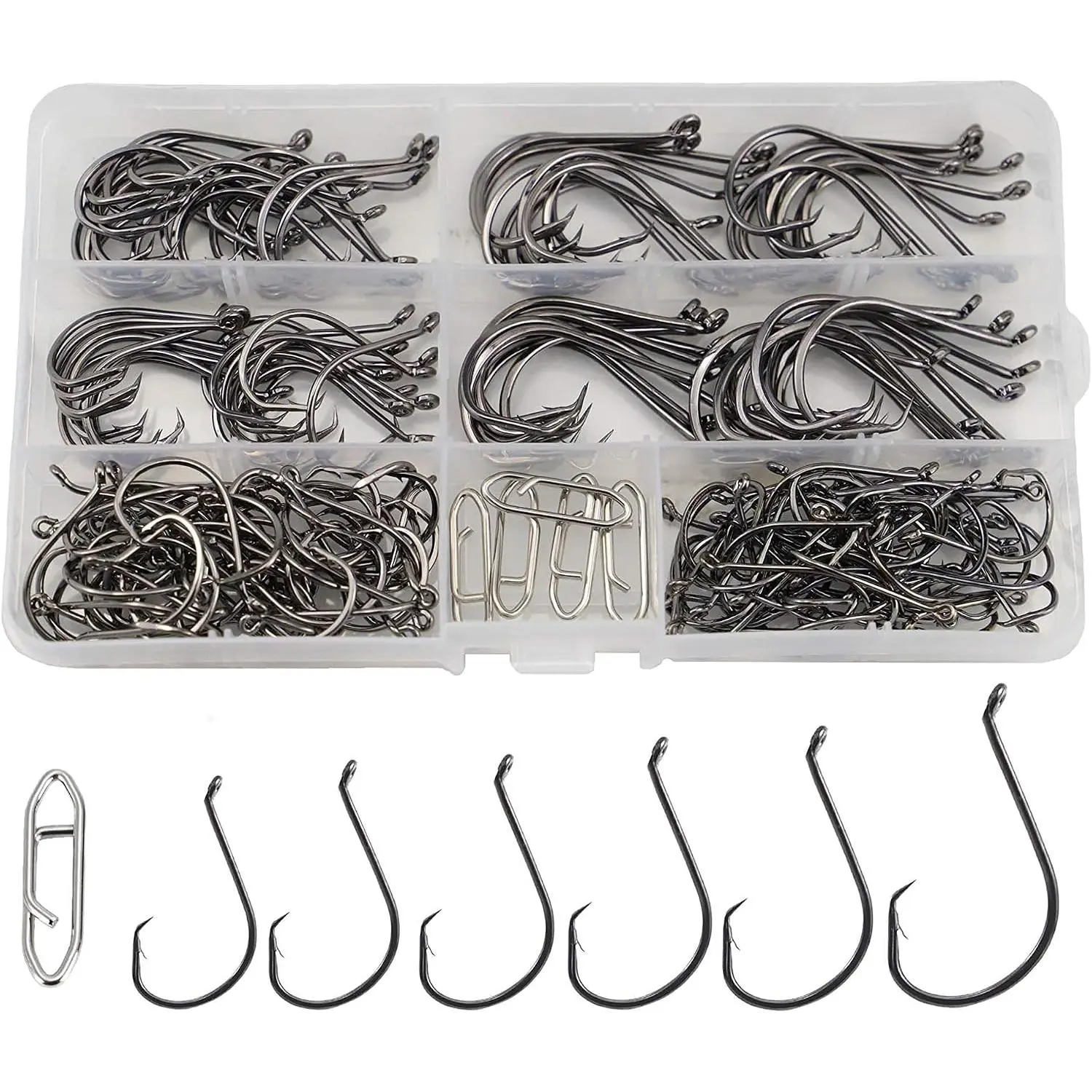 Circle Hooks Saltwater Catfish Bass Fishing Hooks, 180 count Octopus Offset Fishing Hooks with 5 count Power Clips | Octopus Hooks, Forged Steel, Catch and Release Bass Fishing Hook, Size 1/0 - 6/0