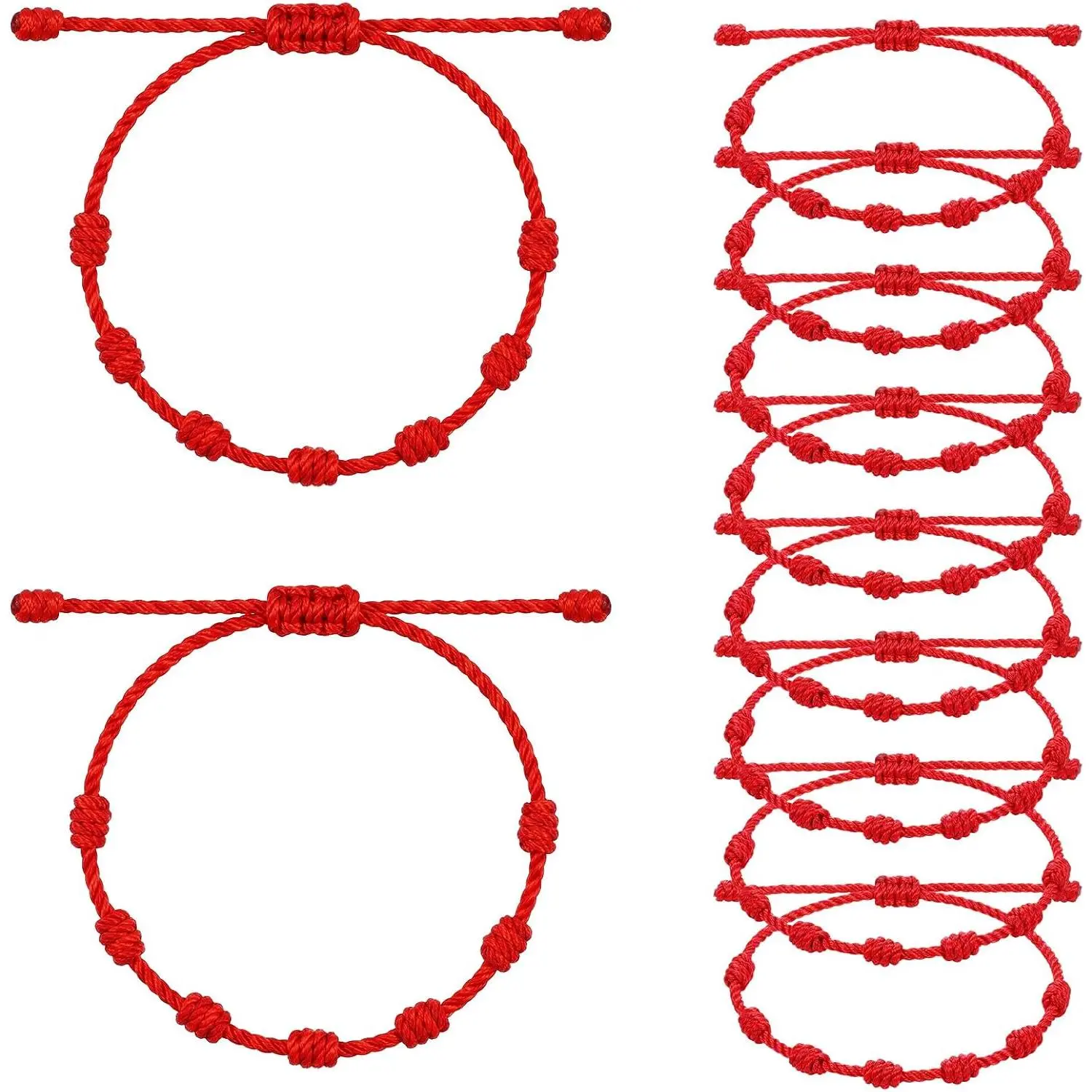 10 count Red String Bracelet Set,  Luck Bracelets, for Friendship | 7 Knot Red Rope Cord, Adjustable Thread Bracelet, Protection, Braided String Chain, Lovers