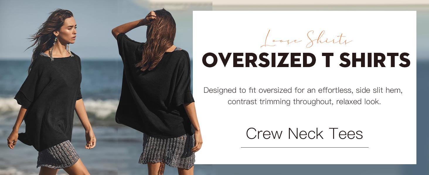 【NEW】Imily Bela Women's Oversized T Shirts Casual Summer Crew Neck Loose Dropped Short Sleeve Side Slit Hem Blouse Tunic Tops Comfort