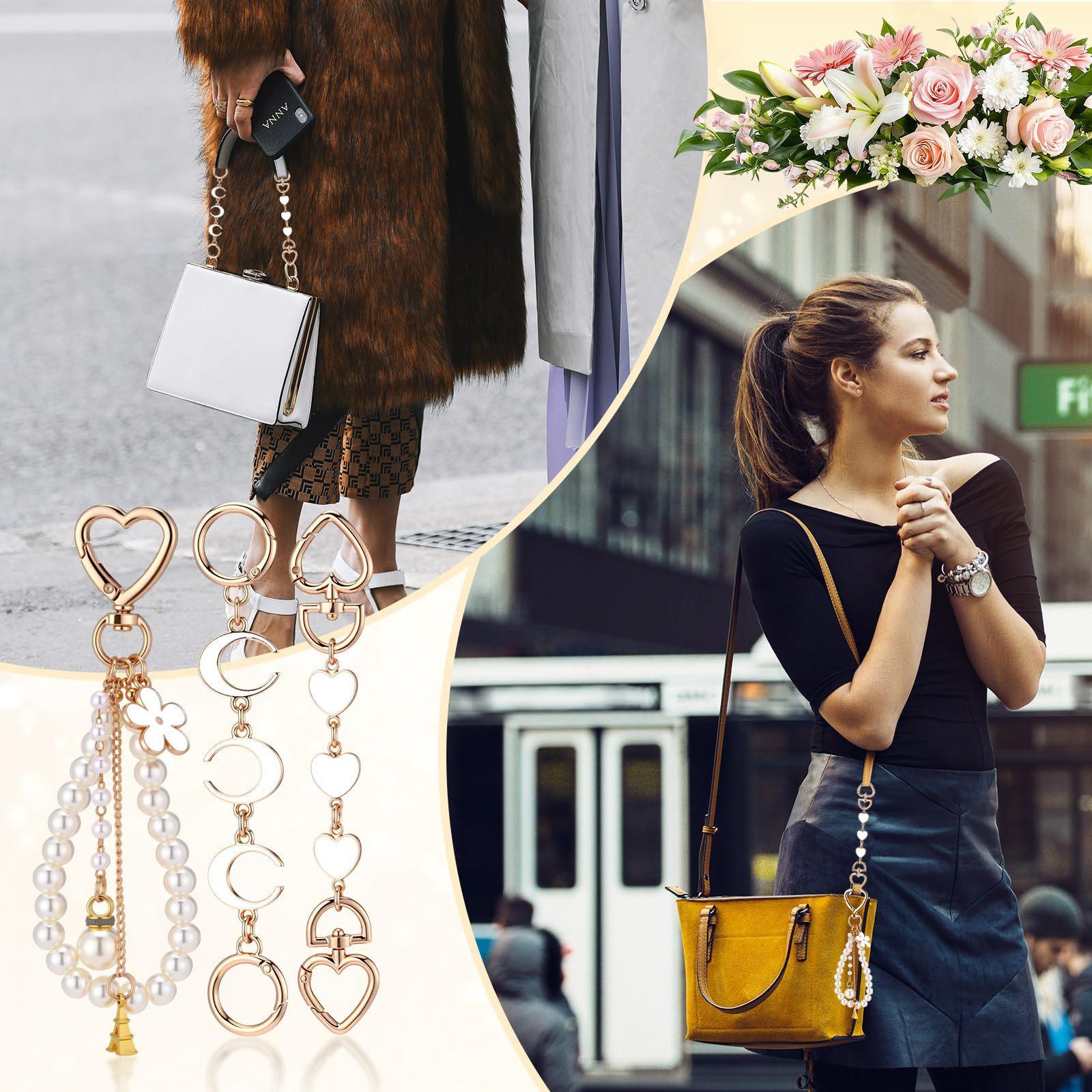 5 Pcs Bag Extender Chain Gold Pearl Purse Chain Ribbon Bow Keychain Extender Bag Strap Purse Charms Accessories for Handbag Y2K Aesthetic Bag Accessories Bag Charm Keychain Accessory Gifts for Women keychains for women